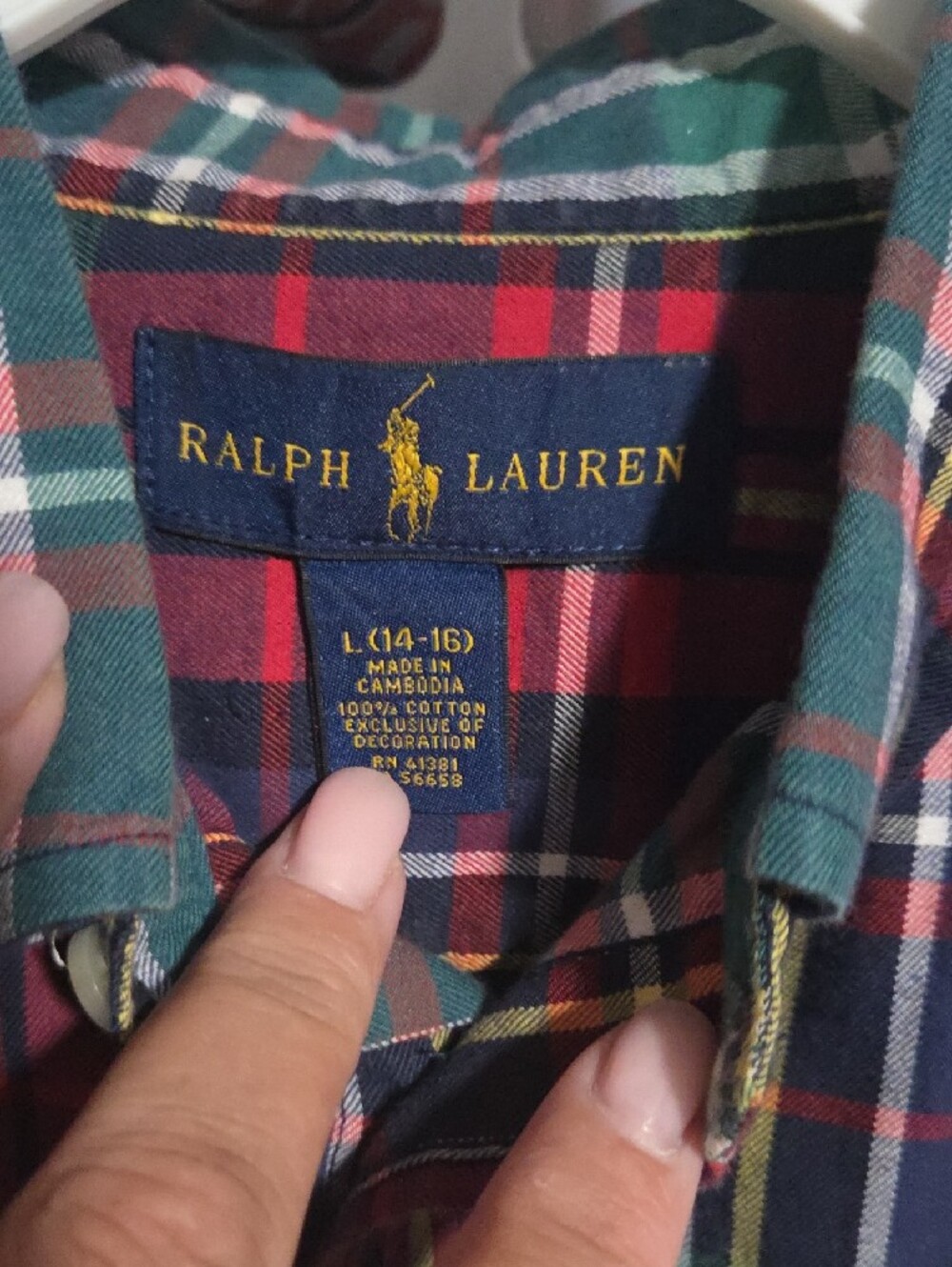 Polo by Ralph Lauren Boys Navy, Red & Green Plaid Button-Down Shirt - Picture 3 of 4